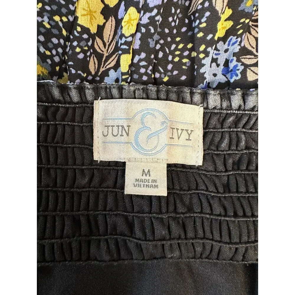 Jun & Ivy Dress Med Smocked Sun Dress Sundress Lined Tie Straps Boho Fairy Beach - Picture 11 of 12